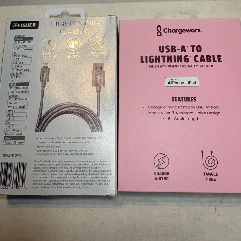 Pink & Silver USB-A to Lightning Cable
